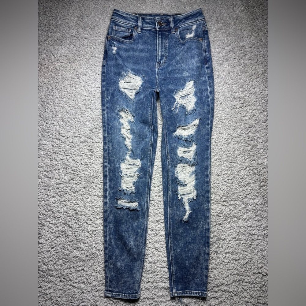 American Eagle Jeans Womens 000 Mom Jean Distressed Holes Thrashed Grunge Party